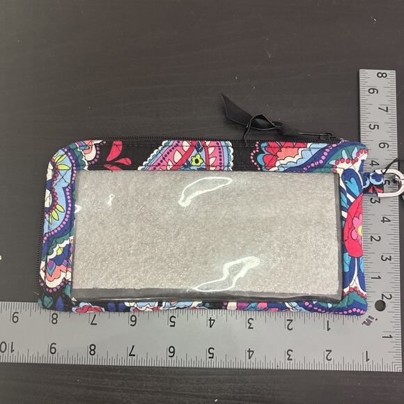 NWT Vera Bradley RFID Tech Wristlet Wallet Haymarket Paisley Black Blue Pink - Picture 7 of 7